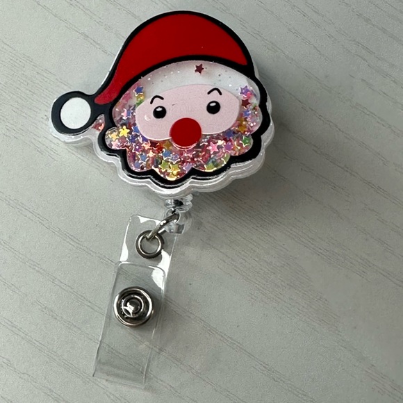 Christmas Badge Reel Santa Shaker Glitter Holiday - Picture 3 of 8